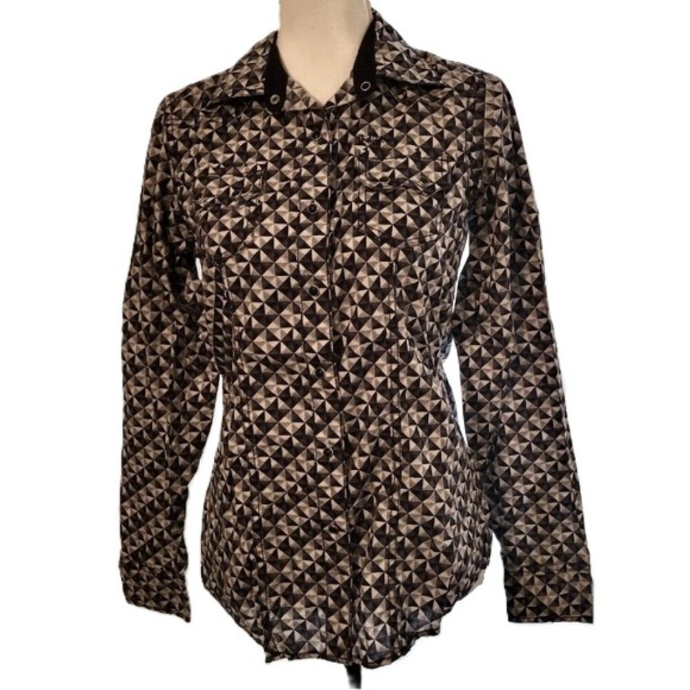 Cruel girl western snap pearl button shirt size med